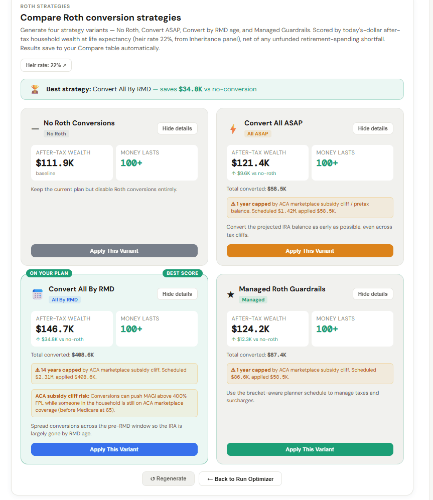 ModernRetire Roth conversion optimizer